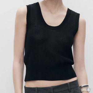 MANGO Scoop Neck Cotton Blend Sweater Tank